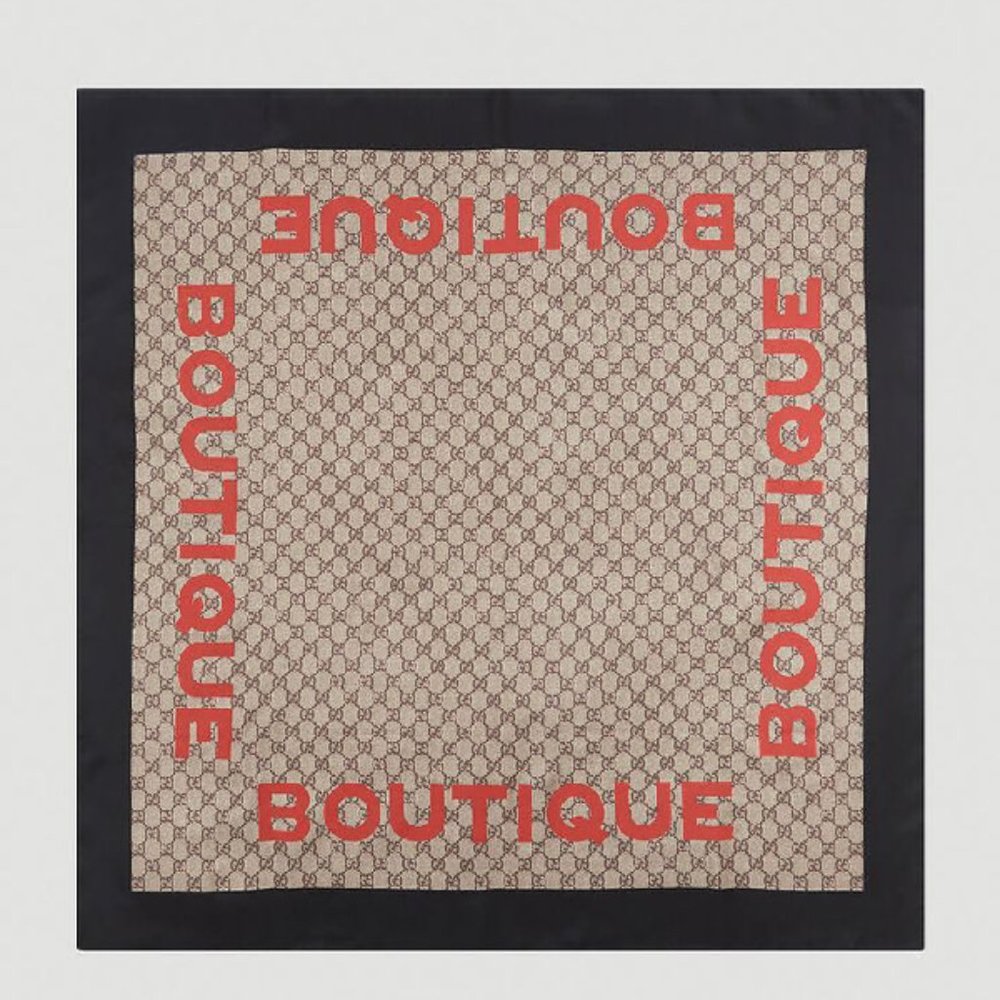 Gucci Gg Boutique Print Scarf In Beige/ brown
